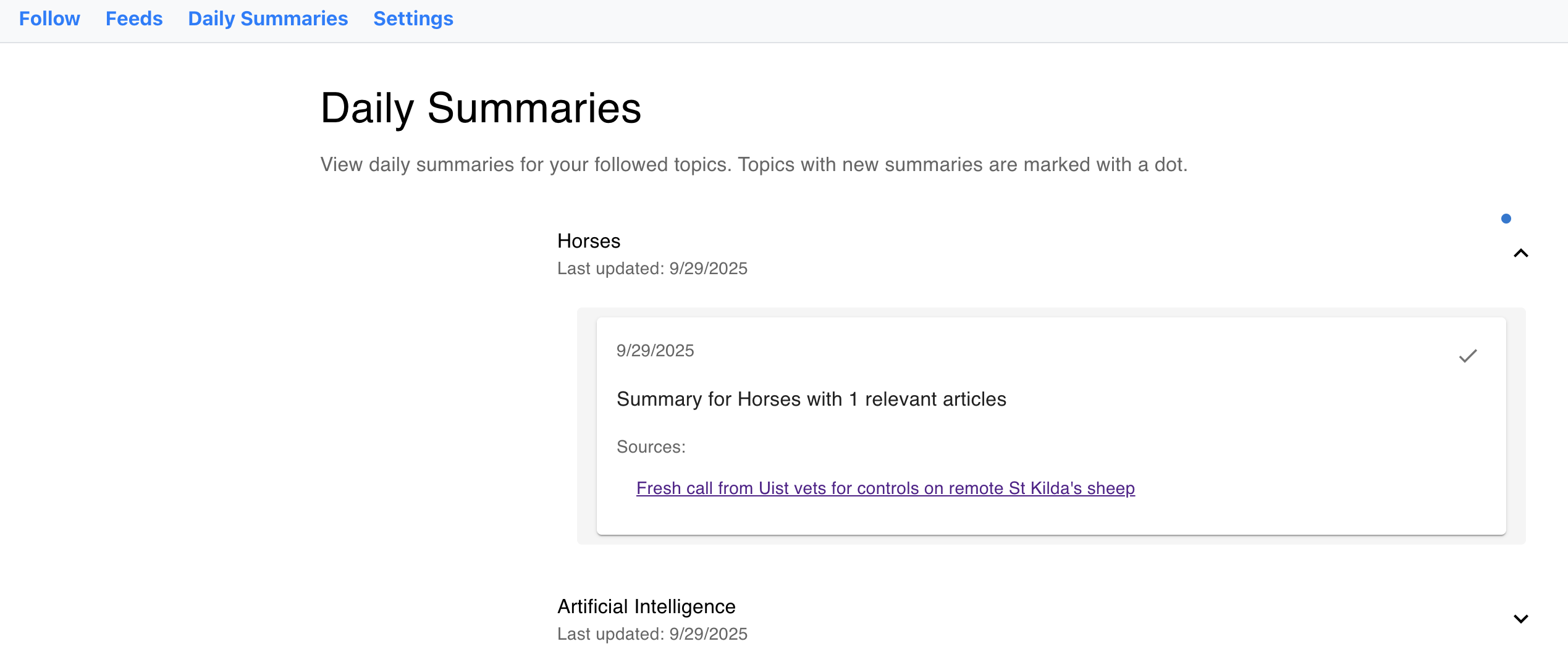Daily Summaries by Topic